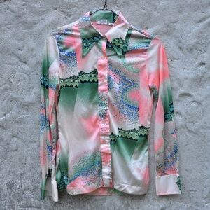 Vintage 1970's Psychedelic Disco Top Green and Pink Small